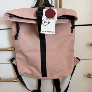 rebels Blush Pink Roll-Top Backpack with Black Strap
